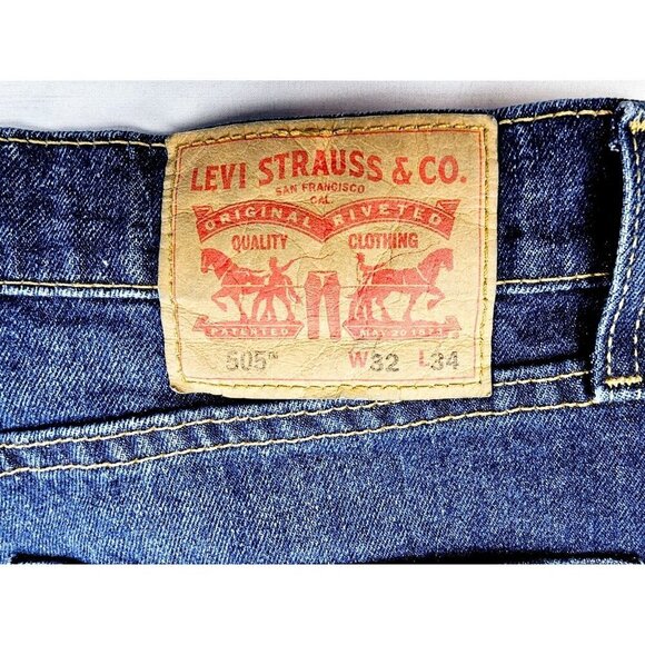Levi's Size 32X34 Men 505 Regular Stretch Straight Leg Blue Denim Logo Jeans NWT - Picture 2 of 14